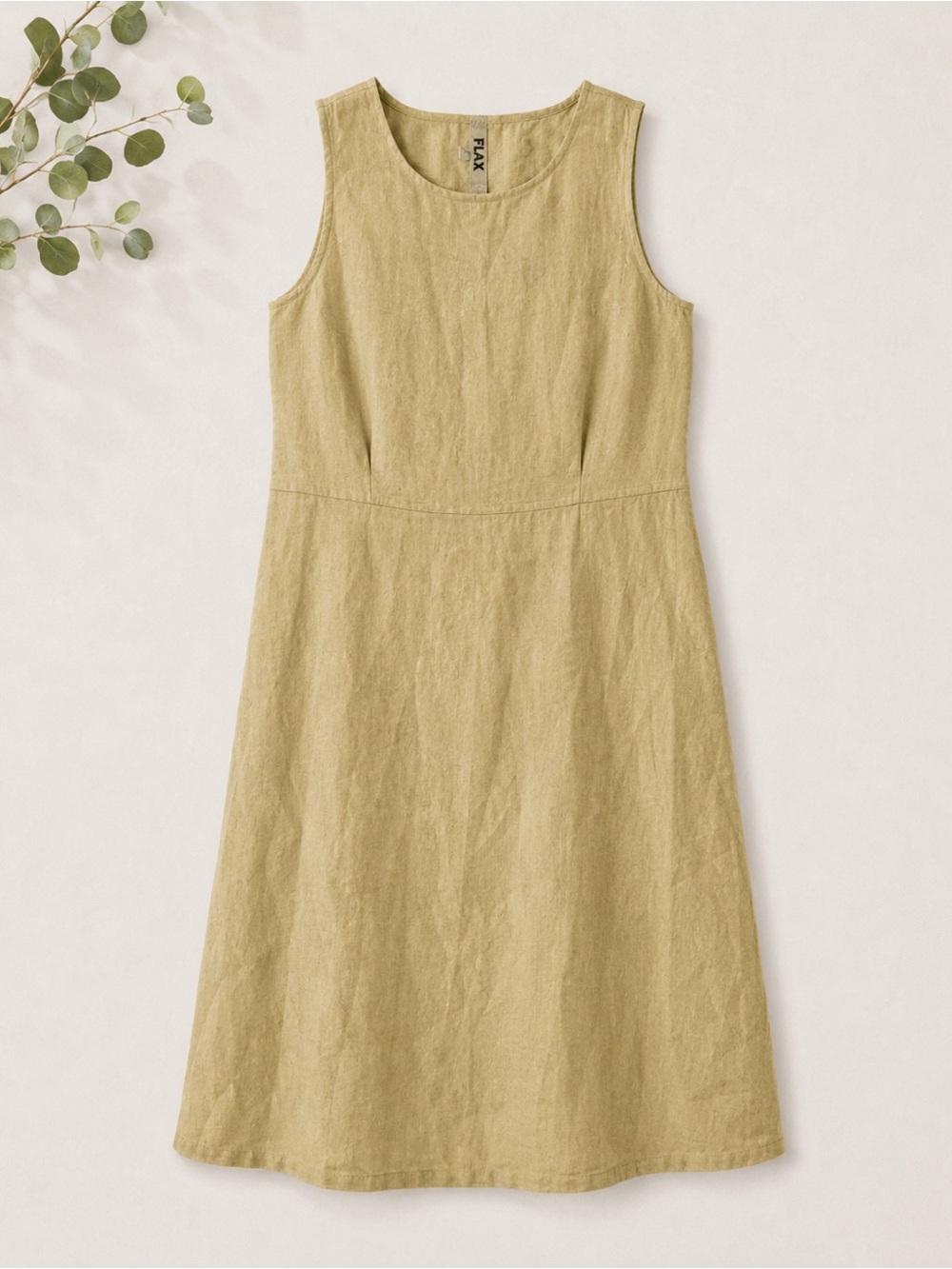 Flax 100% Linen Tan Sleeveless Dress